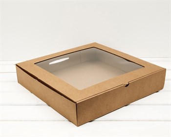 УЦЕНКА Коробка с окошком, 35х35х7 см, крафт - фото 10866