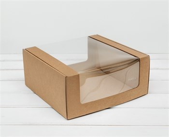 Коробка из плотного картона, 24х24х11 см, с круговым окном, крафт - фото 10984