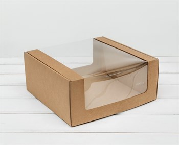 Коробка из плотного картона, 24х24х11 см, с круговым окном, крафт У0102101 - фото 10984