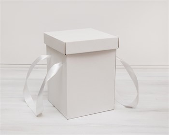 УЦЕНКА Коробка подарочная для цветов  17,5х17,5х25 см, с крышкой, белая - фото 11089