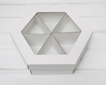 УЦЕНКА Коробка шестигранная с окошком, 29х25х8 см, крышка-дно, белая - фото 11529