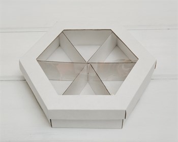 УЦЕНКА Коробка шестигранная с окошком, 22х19х5,5 см, крышка-дно, белая У0102097-УЦ - фото 11891