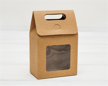 Коробка-пакет с окошком, 9,8х5,8х9,5 см, с прозрачным окошком, крафт У0102113 - фото 12725