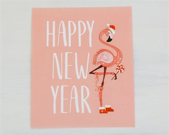 Открытка-карточка «Happy New Year», фламинго, 8,5х10,5 см У1206170 - фото 13123