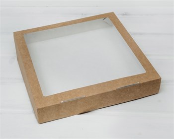 УЦЕНКА Коробка для выпечки и пирожных, 25,3х25,3х4,3 см, с прозрачным окошком,  крафт - фото 14399