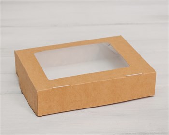 Коробка для выпечки и пирожных, 20х15х4,5 см, с прозрачным окошком, крафт - фото 5423