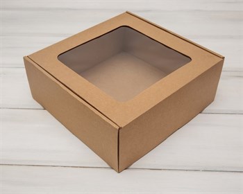 Коробка с окошком, 25х25х10 см, из плотного картона, крафт - фото 5525