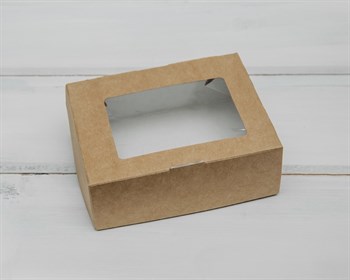 Коробка для выпечки и пирожных, 10х8х3,5 см, с прозрачным окошком, крафт - фото 5619