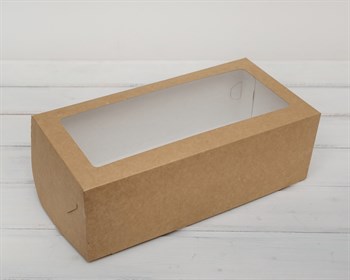 Коробка для выпечки и пирожных, 33х16х11 см, с прозрачным окошком, крафт - фото 6069