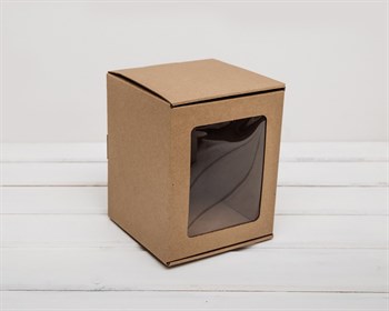 Коробка с окошком, 14х14х17 см, из плотного картона, крафт - фото 6588