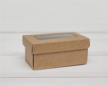 Коробка маленькая с окошком, 7,5х4х3,5 см, крышка-дно, крафт - фото 6705