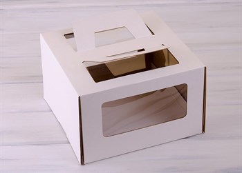 Коробка для торта от 1 до 3 кг, 30х30х19 см,  с ручками и прозрачным окошком, белая У0106003 - фото 7584