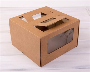 УЦЕНКА Коробка для торта от 1 до 3 кг, 30х30х19 см,  с ручками и прозрачным окошком, крафт - фото 7681