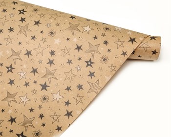 Бумага упаковочная, 50х70 см, звёзды, крафт, 1 лист - фото 8759
