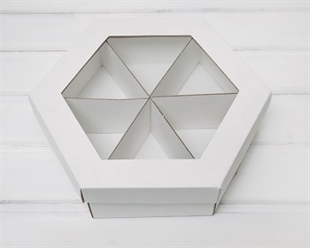 Коробка шестигранная с окошком, 29х25х8 см, крышка-дно, белая - фото 9098