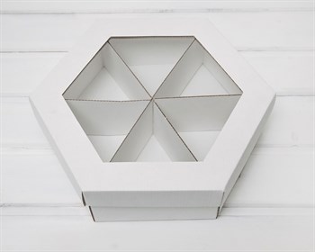 Коробка шестигранная с окошком, 29х25х8 см, крышка-дно, белая У0102095 - фото 9098