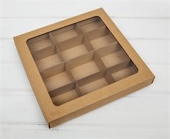Коробка с окошком, 25х25х4 см, крышка-дно, крафт У0115044