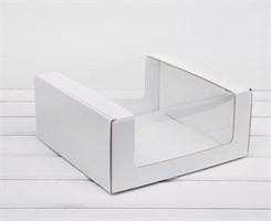 Коробка из плотного картона, 24х24х11 см, с круговым окном, белая