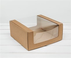 Коробка из плотного картона, 24х24х11 см, с круговым окном, крафт