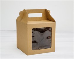 Коробка для кулича с окном и ручкой, 15х15х15 см, крафт