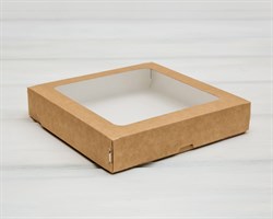 Коробка для выпечки и пирожных, 20х20х4 см, с прозрачным окошком, крафт