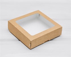 Коробка для выпечки и пирожных, 15х15х4 см, с прозрачным окошком, крафт
