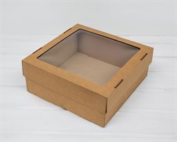 Коробка с окошком, 25х25х10 см, крышка с ПРОРЕЗЯМИ-дно, крафт У0115057-Ф