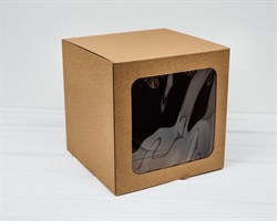 Коробка с окошком, 24х24х24 см, из плотного картона, крафт