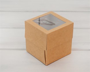 Коробка для капкейков/маффинов на 1 шт, с прозрачным окошком, 10х10х11 см, крафт