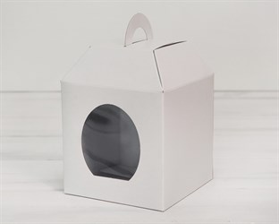 Коробка для кулича с окном и ручкой, 14х14х15 см, белая