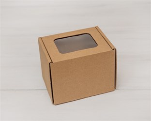 Коробка с окошком, 10х10х12 см, из плотного картона, крафт