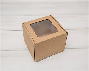 Коробка с окошком, 13х13х11 см, из плотного картона, крафт