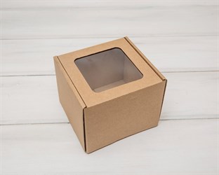 Коробка с окошком, 13х13х11 см, из плотного картона, крафт У0102036