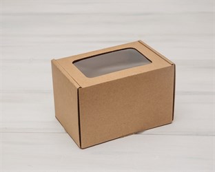 Коробка с окошком, 16х11х11 см, из плотного картона, крафт