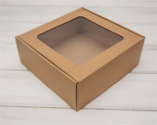 Коробка с окошком, 25х25х10 см, из плотного картона, крафт