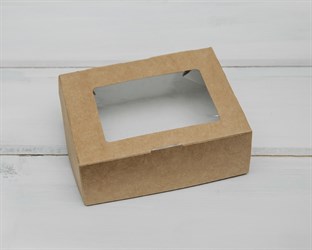 Коробка для выпечки и пирожных, 10х8х3,5 см, с прозрачным окошком, крафт