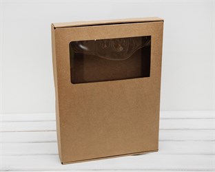 Коробка плоская с окошком, 39,5х30х5 см, крафт У0102043