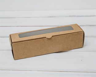 Коробка для макаронс на 6 шт, 19х5х5 см, с прозрачным окошком, крафт
