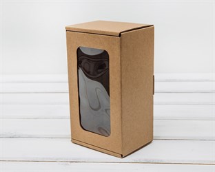 Коробка с окошком, 17х10х8 см, из плотного картона, крафт