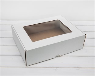 Коробка с окошком, 35х26,5х10 см, из плотного картона, белая У0101038
