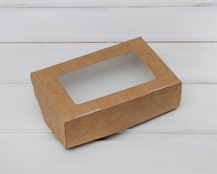 Коробка для выпечки и пирожных, 15х10х4 см, с прозрачным окошком, крафт