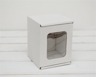 Коробка с окошком, 10х10х12 см, из плотного картона, белая