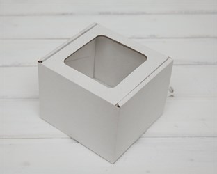 Коробка с окошком, 13х13х11 см, из плотного картона, белая