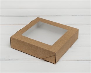 Коробка для выпечки и пирожных, 19,5х19,5х4,8 см, с прозрачным окошком, крафт