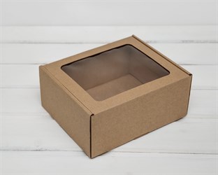 Коробка с окошком, 19х16х8,5 см, из плотного картона, крафт