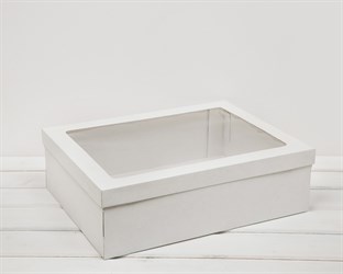 Коробка с окошком, 40х30х12 см, крышка-дно, белая