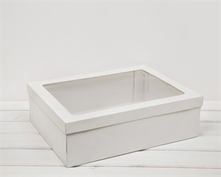 Коробка с окошком, 40х30х12 см, крышка-дно, белая У0102081