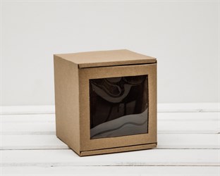 Коробка для одного ёлочного шара с окошком, 12х12х12 см, из плотного картона, крафт