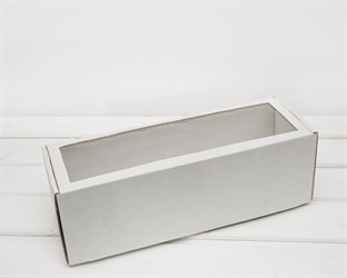 Коробка для трех ёлочных шаров с окошком, 36х12х12 см, из плотного картона, белая