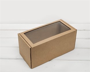Коробка для двух ёлочных шаров с окошком, 24х12х12 см, из плотного картона, крафт